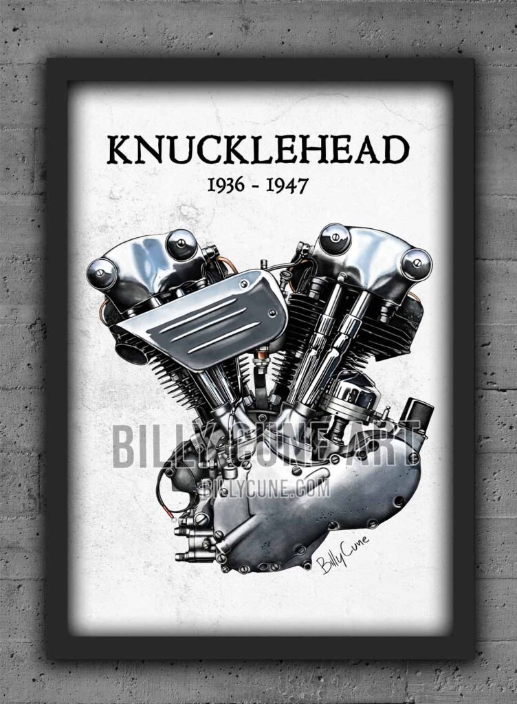 1936–1947 Knucklehead “Frog Eye” — Harley-Davidson Engine Print