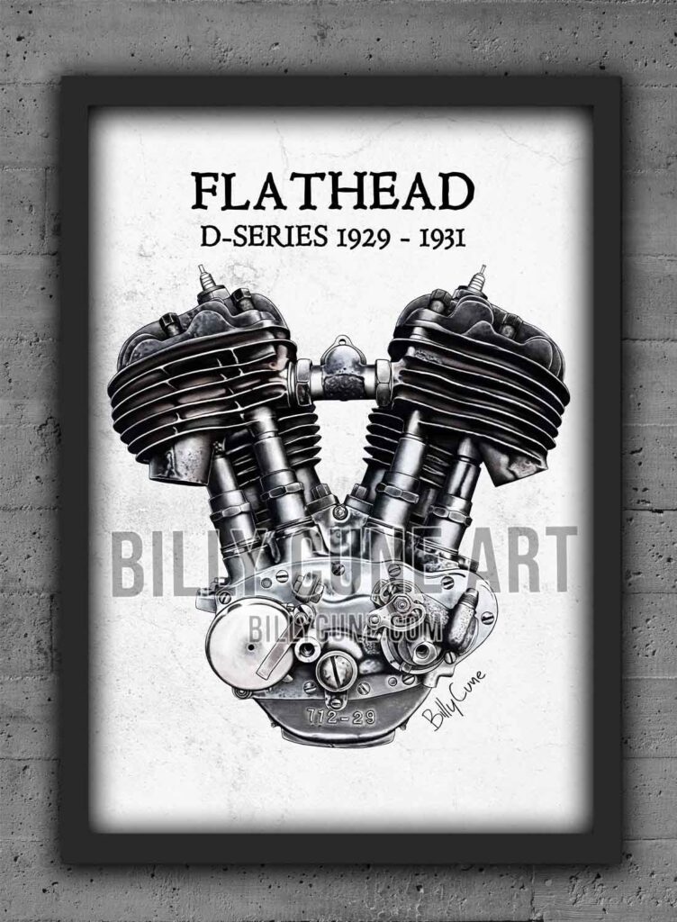 1929–1931 Flathead D-Series — Harley-Davidson Engine Print - billy cune