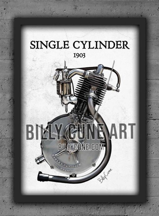 1903 Single Cylinder (Model 1) — Harley-Davidson Engine Print - billy cune